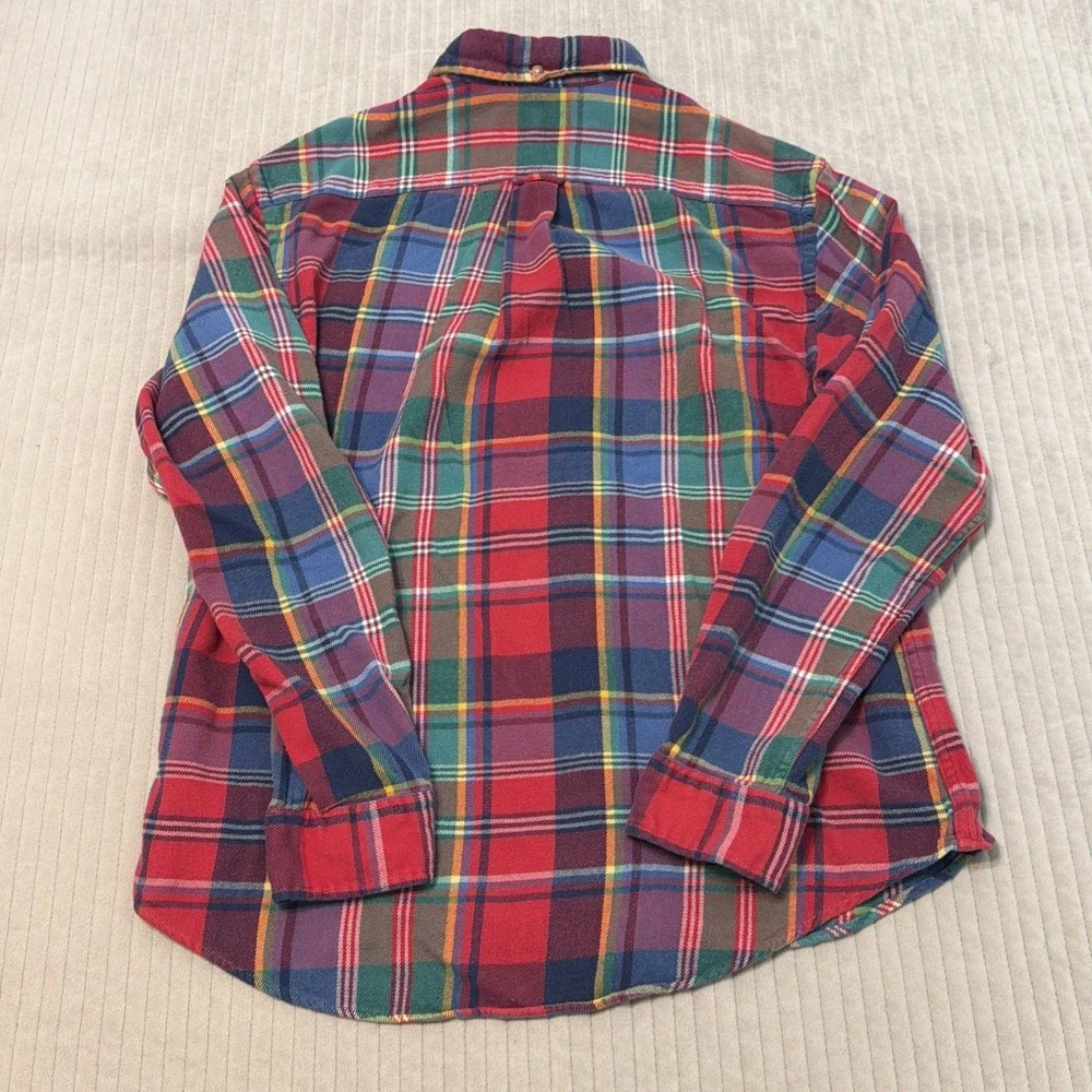 Polo Ralph Lauren L Plaid Flannel Shirt Elbow Patch Button Front Long Sleeve